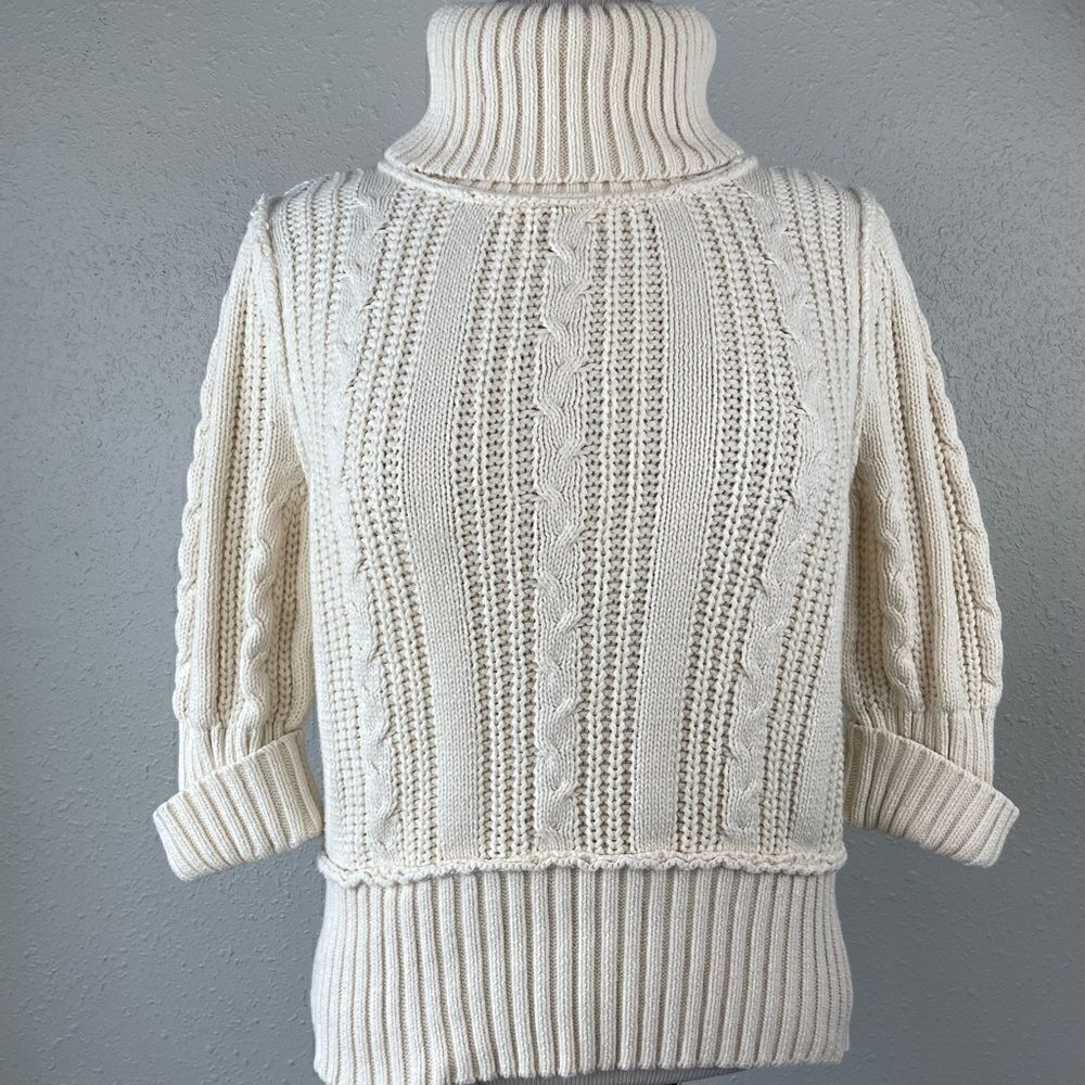 August Silk Turtleneck Cropped Sweater Top Size L EUC